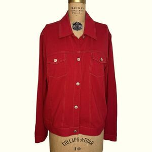 Vintage Kate Hill Casual Red Jersey Jean Jacket Size Large